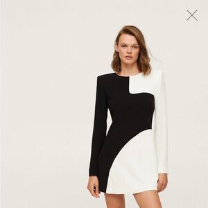 Mango color block black and white dress 100%viscose S
